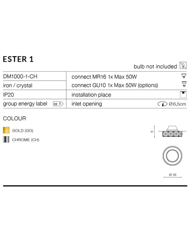 Decorative flush-mounted lamps - Azzardo ESTER 1 CHROME 1xGU10 Recessed Chrome AZ1449 - product kolory-swiatla.pl 2