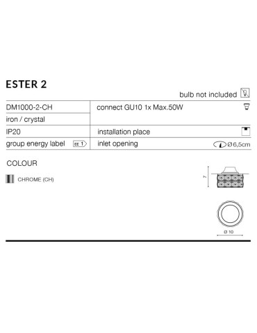 Azzardo ESTER 2 CHROME 1xGU10 Recessed Chrome AZ1451 - product 2
