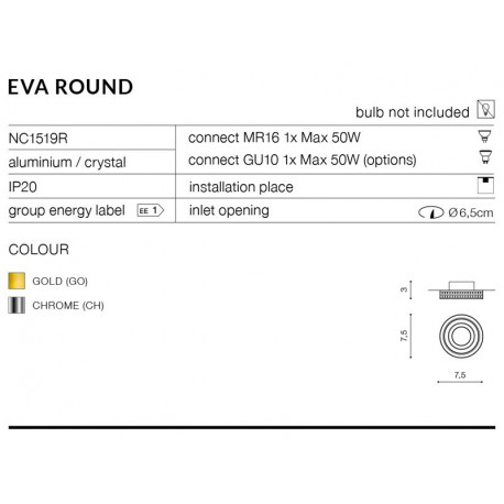 Azzardo EVA ROUND CHROME 1xGU10 Recessed Chrome AZ1458