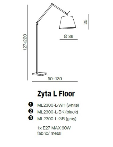 AZzardo ZYTA FLOOR White ML2300-L WH Floor Lamp. - product 2