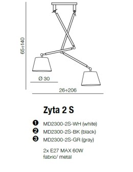 AZzardo ZYTA 2S White MD2300-2S WH Pendant. - product 2