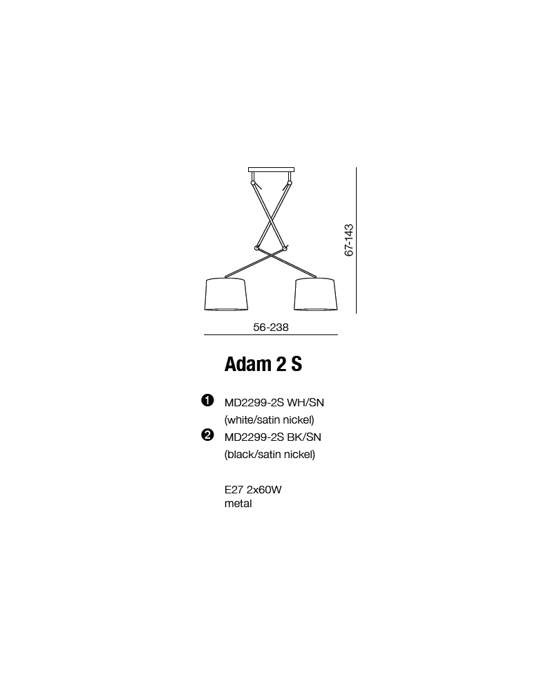 Double pendant lamps - AZzardo ADAM 2 S PENDANT Black Pendant AZ1842+AZ2600(2x) - product kolory-swiatla.pl 4