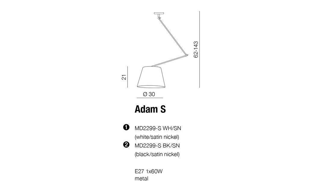 Azzardo ADAM S PENDANT LAMPBODY 1xE27 Pendant/Arm with Mounting Base without Lampshade Chrome AZ1841