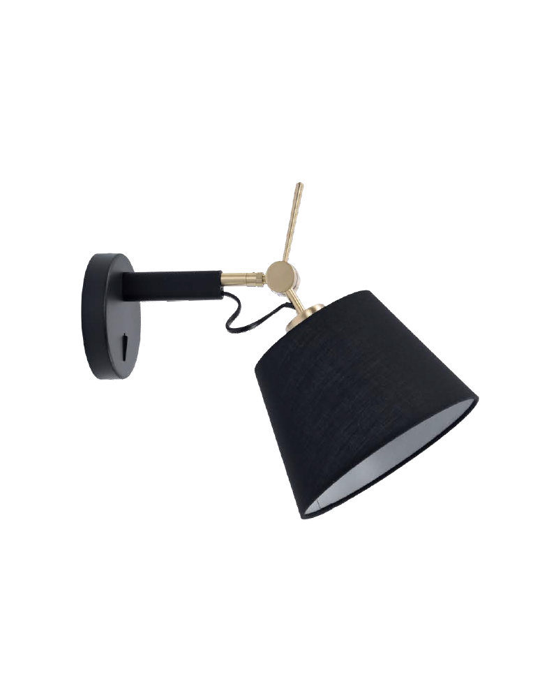 Cantilever wall lamps - Azzardo ZYTA WALL XS BK/GO BLACK 1xE27 Wall Mounted with On/Off Switch Movable with Black Lampshade Arm Black and Gold AZ4185 - product kolory-swiatla.pl 1