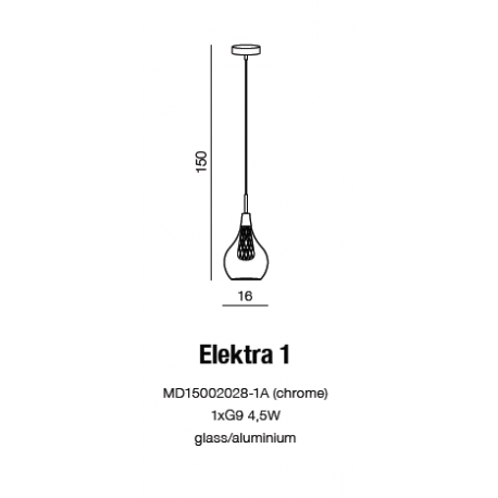 Azzardo ELEKTRA 1 1xG9 Wisząca Przeźroczysty/chrom AZ1687