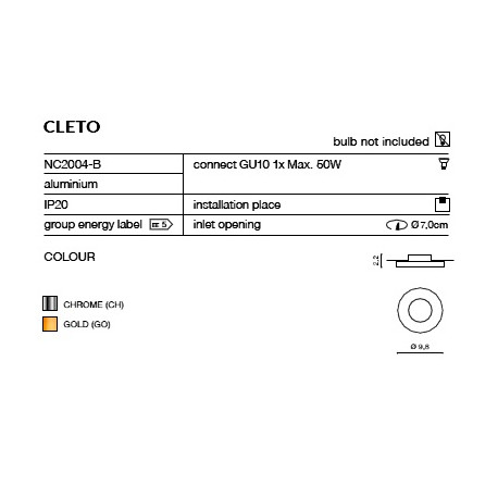 Azzardo CLETO CHROME 1xGU10 Recessed Chrome AZ1621