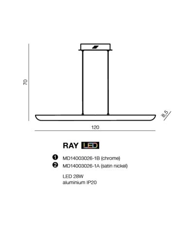 Azzardo RAY CHROME 1xLED Pendant Chrome AZ1695 - product 2