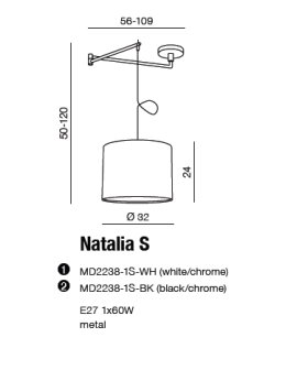 AZzardo NATALIA S White AZ1924+AZ2592 (includes 50cm white lampshade) Pendant. - product 2