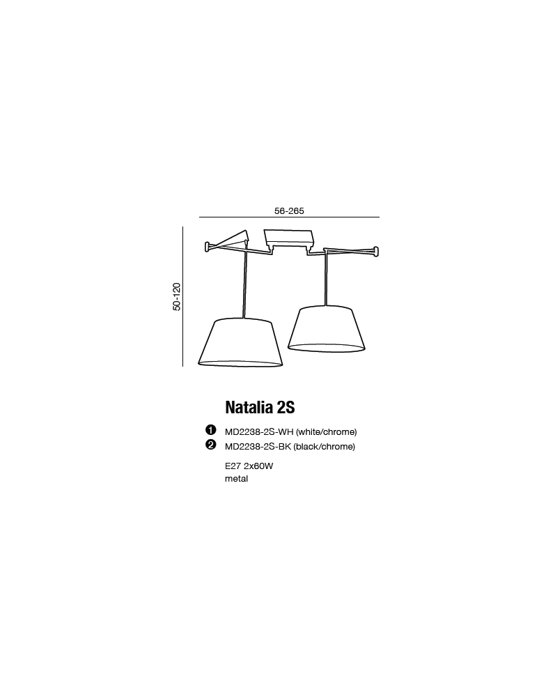 Double pendant lamps - AZzardo NATALIA 2S Black AZ1923/AZ2590 (includes 2x 50cm black lampshade) Pendant. - product kolory-swiatla.pl 4