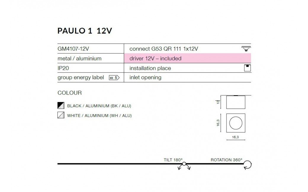 Azzardo PAULO 1 12V WHITE/WHITE 1xAR111 Natynkowa Biały AZ1790