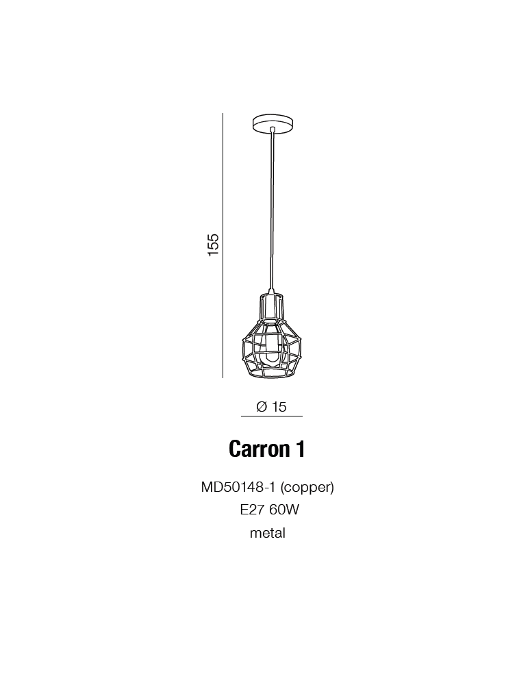 Azzardo CARRON 3 COPPER 3xE27 Copper Pendant AZ1660