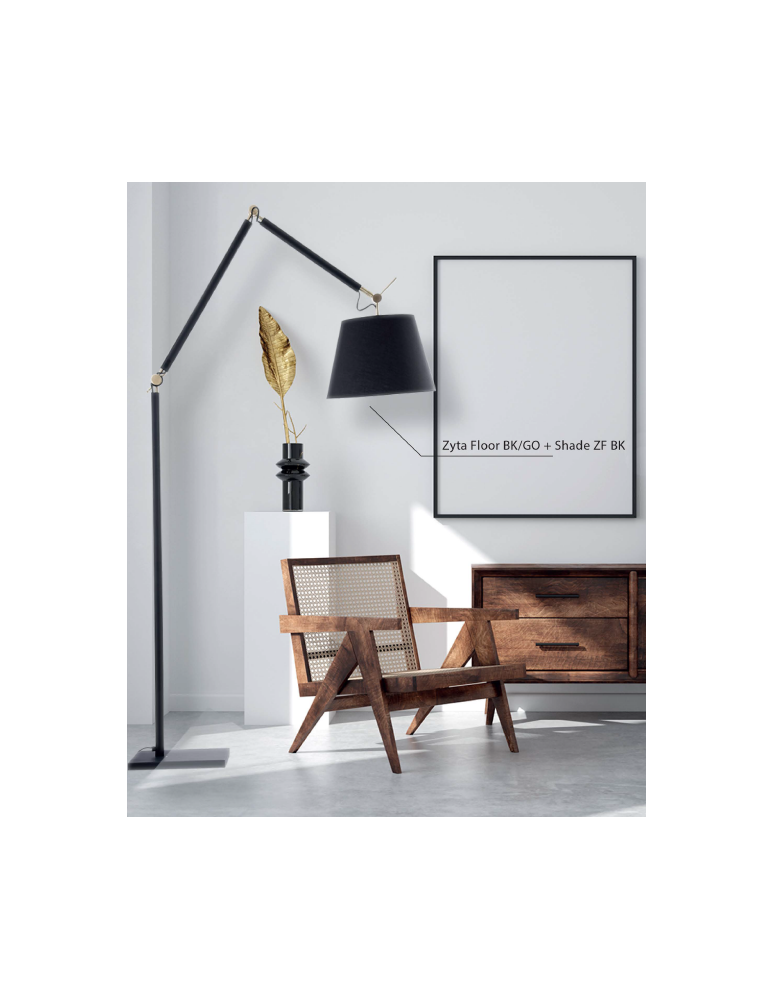 Floor lamps with lampshade - Azzardo ZYTA FLOOR LAMPBODY BK/GO 1xE27 Floor Arm Moving Without Lampshade Black Gold AZ4193 - product kolory-swiatla.pl 2