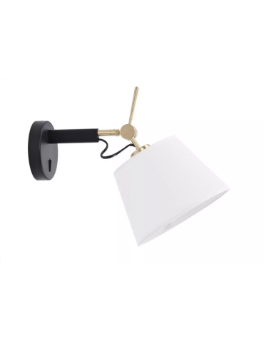 Azzardo ZYTA WALL XS BK/GO WHITE 1xE27 Wall Mounted with On/Off Switch Movable with White Lampshade Black and Gold Arm AZ4187
