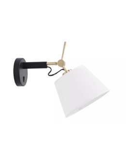 Azzardo ZYTA WALL XS BK/GO WHITE 1xE27 Wall Mounted with On/Off Switch Movable with White Lampshade Black and Gold Arm AZ4187