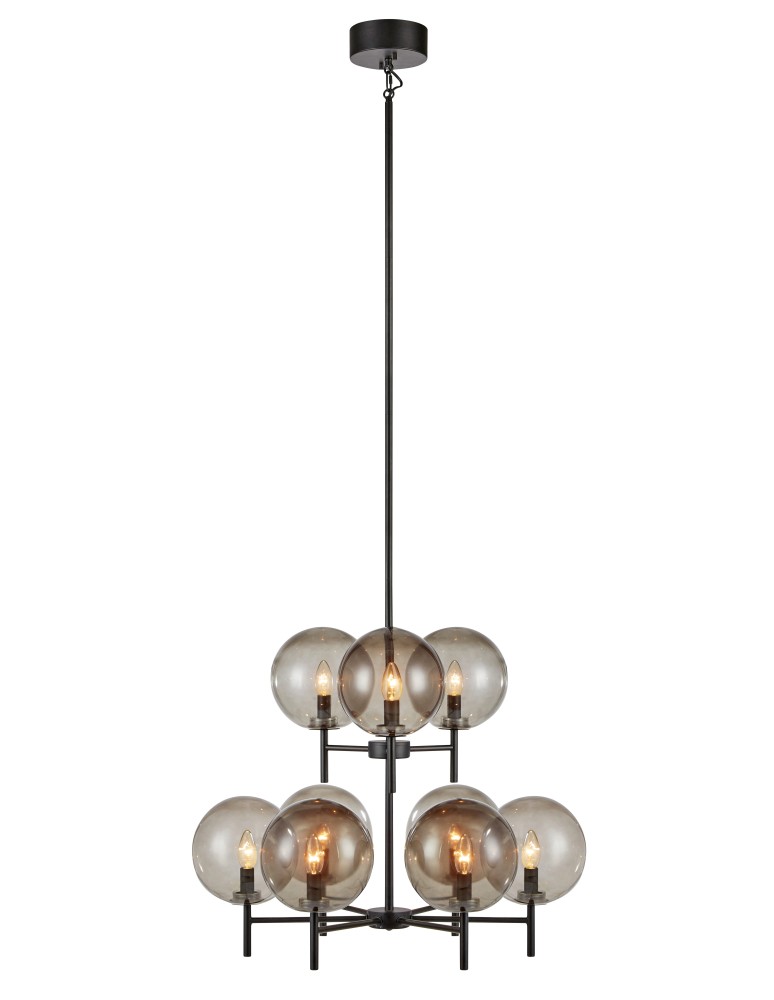 Pendant lamps spheres - Markslojd CROWN Pendant 9L Black/Smoky 107921 - product kolory-swiatla.pl 1