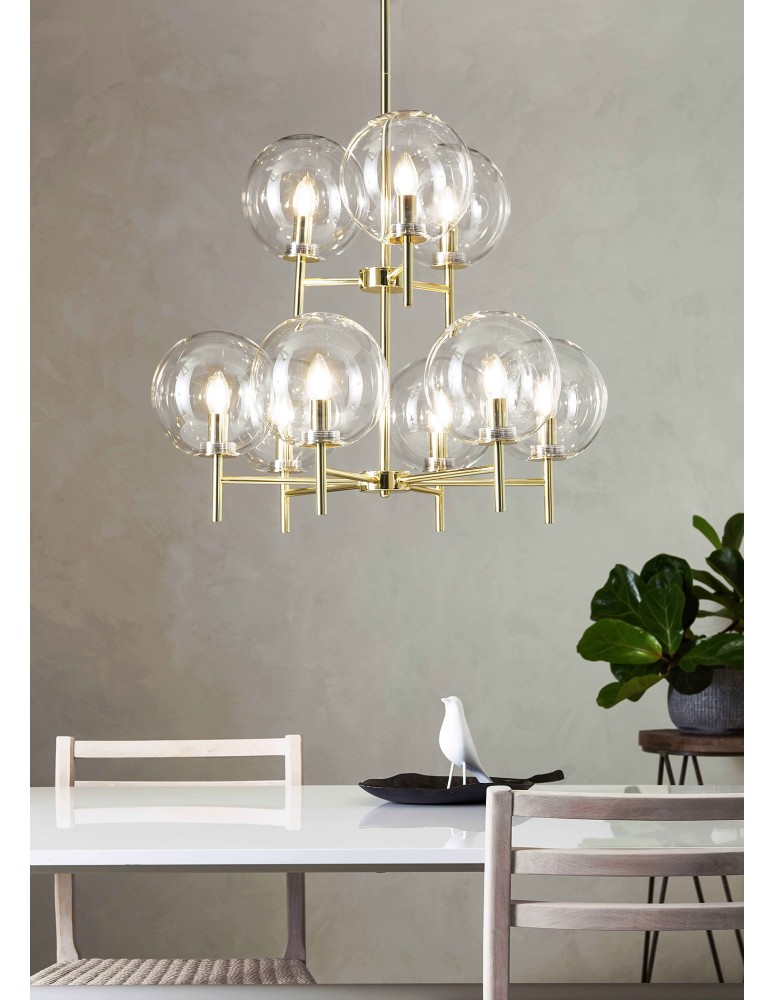 Pendant lamps spheres - Markslojd CROWN Pendant 9L Brushed Gold/Transparent 107920 - product kolory-swiatla.pl 2