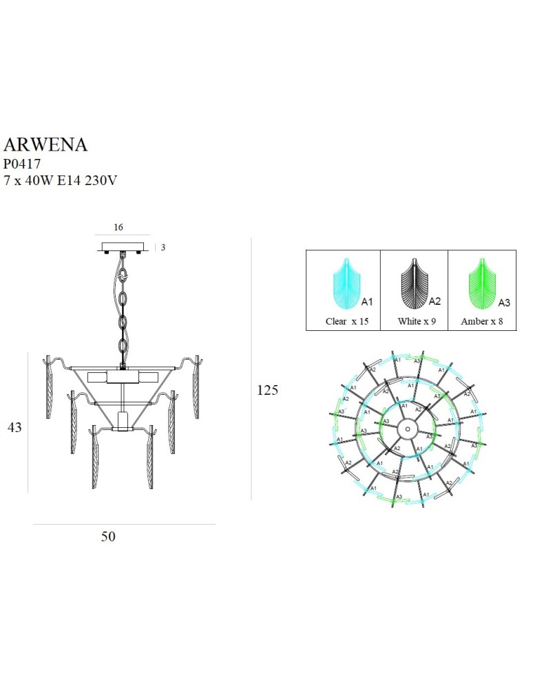 Glamour chandeliers - Maxlight Arwena 50 cm P0417 Pendant Lamp. - product kolory-swiatla.pl 3