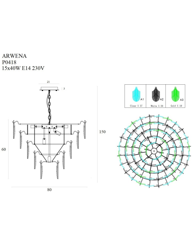 Glamour chandeliers - Maxlight Arwena 80 cm P0418 Pendant Lamp. - product kolory-swiatla.pl 3