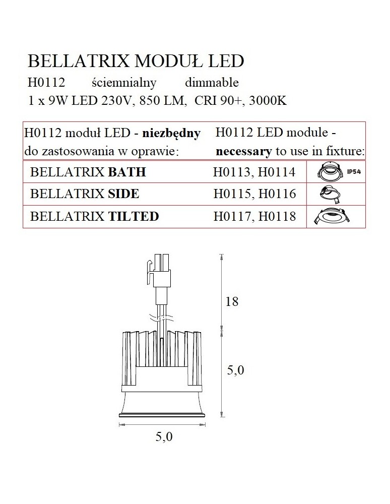 Other accessories - Maxlight Bellatrix LED Module - Dimmable For Bellatrix Recessed Luminaries H0112. - product kolory-swiatla.pl 3