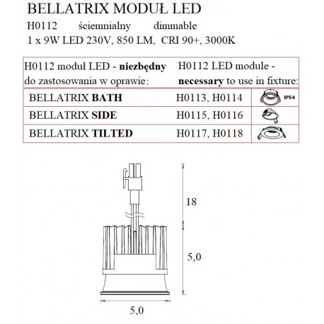MAXlight Bellatrix LED Module 9W 850lm 3000K H0112 - moduł LED ściemnialny do opraw Bellatrix