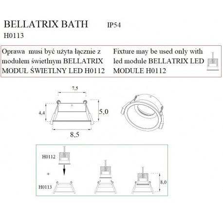MAXlight Bellatrix Bath Oprawa wpustowa Biała IP54 Hermetyczna H0113 - Bez Modułu LED (zamawiany osobno)