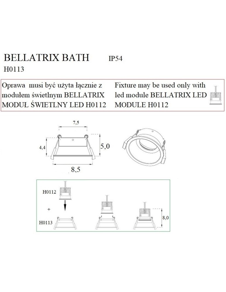 Flush-mounted hermetic lamps - Maxlight Bellatrix Bath Recessed Luminaire White IP54- Without LED Light Module H0112 H0113. - product kolory-swiatla.pl 4
