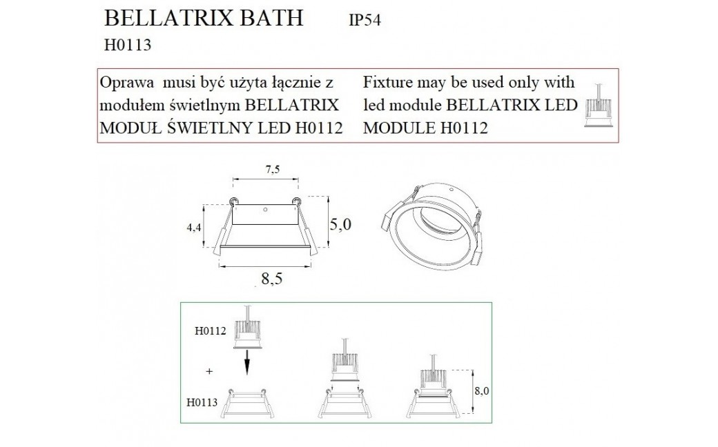 MAXlight Bellatrix Bath Oprawa wpustowa Biała IP54 Hermetyczna H0113 - Bez Modułu LED (zamawiany osobno)