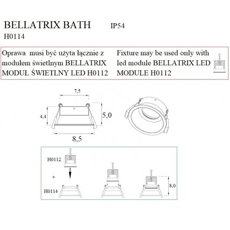 MAXlight Bellatrix Bath Oprawa wpustowa Czarna IP54 Hermetyczna H0114 - Bez Modułu LED (zamawiany osobno)