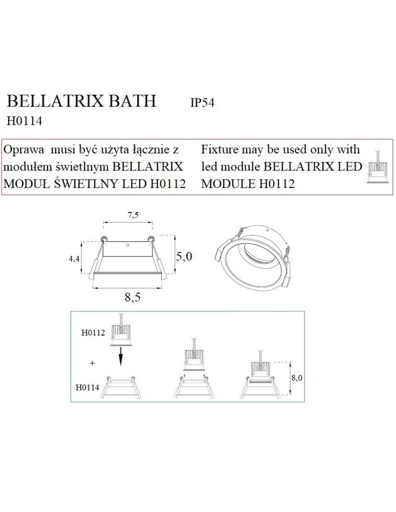Flush-mounted hermetic lamps - Maxlight Bellatrix Bath Recessed Luminaire Black IP54 - Without LED Light Module H0112 H0114. - product kolory-swiatla.pl 4