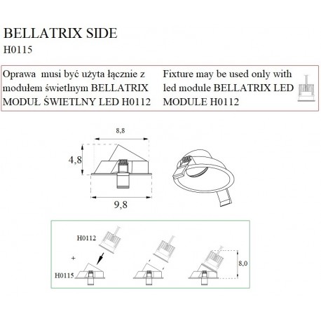 MAXlight Oprawa wpustowa Bellatrix Side Biała H0115 - Bez Modułu LED (zamawiany osobno)