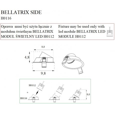 MAXlight Bellatrix Side Oprawa wpustowa Czarna H0116 - Bez Modułu LED (zamawiany osobno)