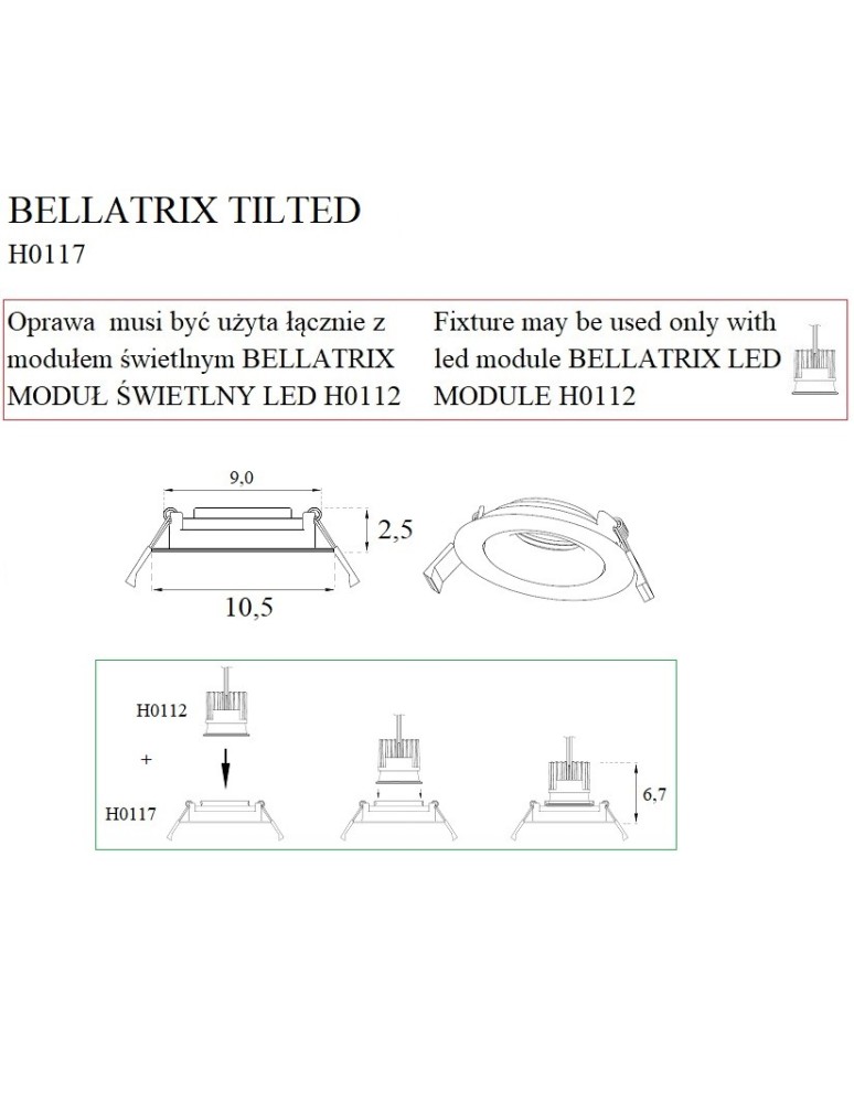Flush-mounted lamps - pendants - Maxlight Bellatrix Tilted White Recessed Luminaire - Without LED Light Module H0112 H0117. - product kolory-swiatla.pl 4