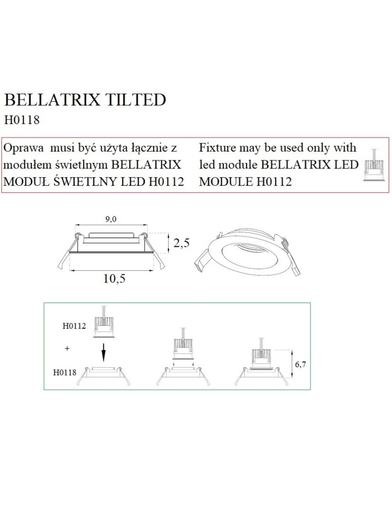 Flush-mounted lamps - pendants - Maxlight Bellatrix Tilted Black recessed luminaire - Without LED light module H0112 H0118. - product kolory-swiatla.pl 4