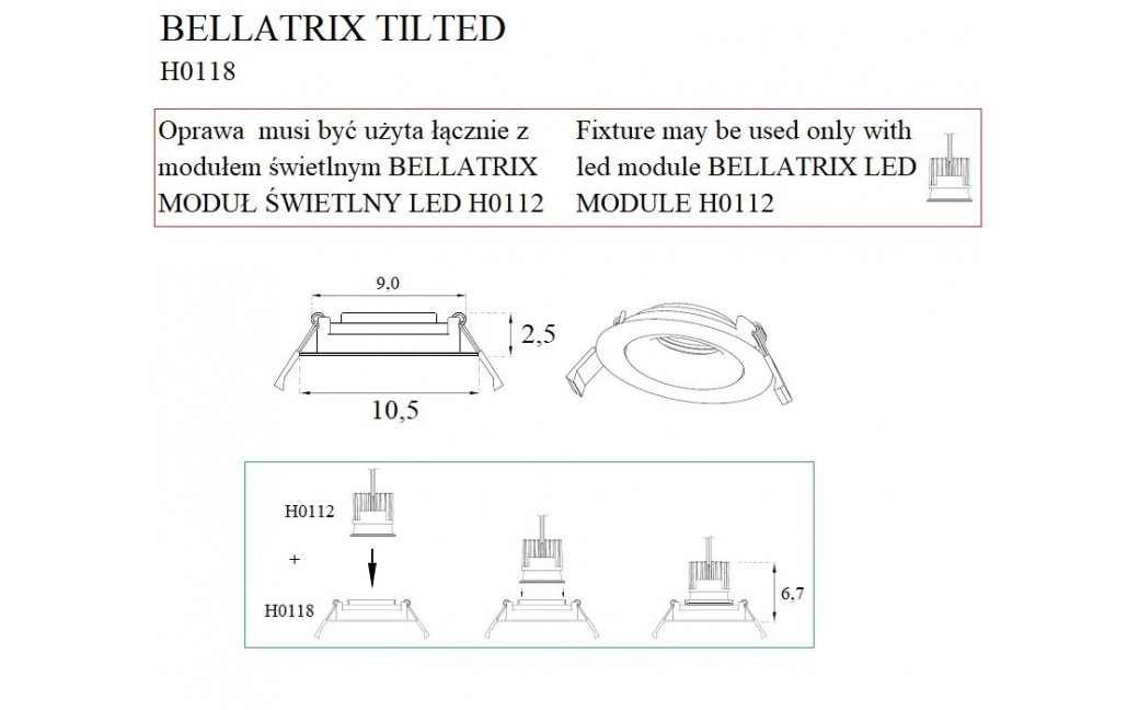 MAXlight Bellatrix Tilted Oprawa Wpustowa Czarna Regulowana H0118 - Bez Modułu LED (zamawiany osobno)