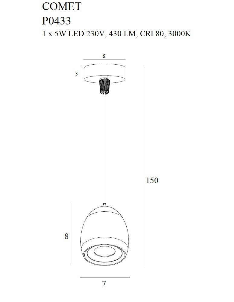 LED pendant lamps - Maxlight Comet Round Pendant Lamp P0433. - product kolory-swiatla.pl 8