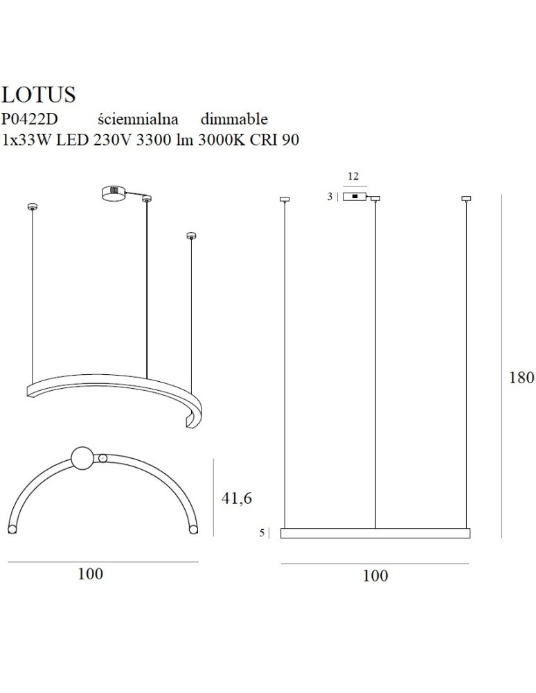 LED pendant lamps - Maxlight Lotus 33W Gold Dimmable P0422D Pendant Lamp. - product kolory-swiatla.pl 3