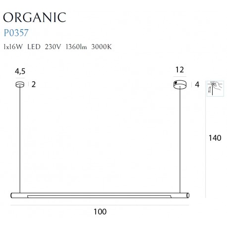 MAXlight Organic Horizon Wisząca 16W LED 1360lm 3000K 100cm Biała Ściemnialna P0357D