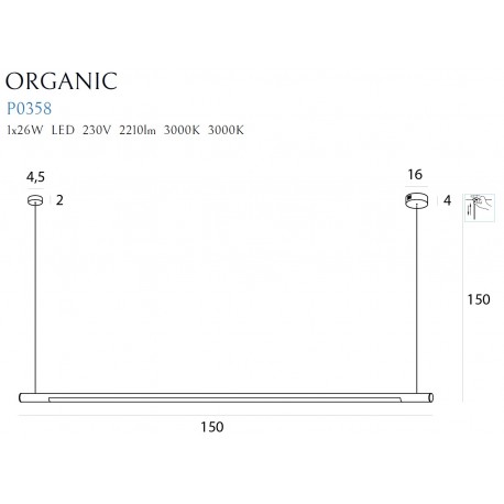 MAXlight Organic Horizon Wisząca 26W LED 2210lm 3000K 150cm Czarna Ściemnialna P0358D