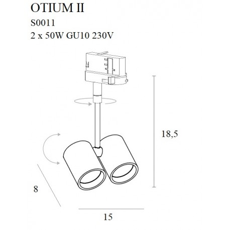 MAXlight Otium II Reflektor do szynoprzewodu Trójfazowego 2xGU10 Czarna S0011
