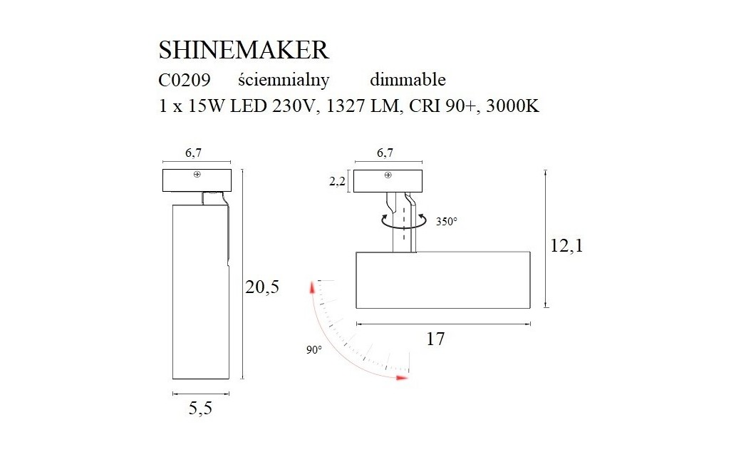 MAXlight Shinemaker Reflektor Sufitowy 15W LED 1327lm 3000K Biały Ściemnialny C0209