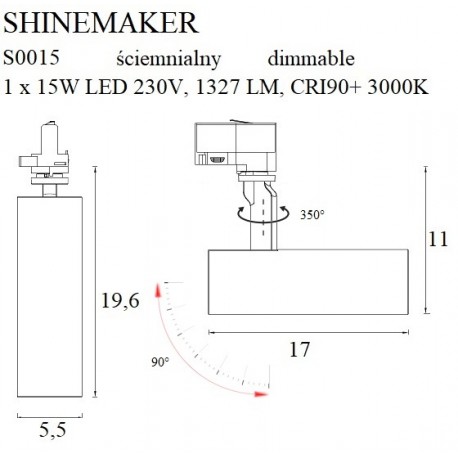 MAXlight Shinemaker Reflektor do szynoprzewodu 3F 15W LED 1327lm 3000K Biały Ściemnialny S0015
