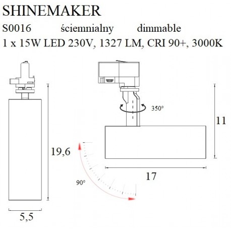 MAXlight Shinemaker Reflektor do szynoprzewodu 3F 15W LED 1327lm 3000K Czarny Ściemnialny S0016