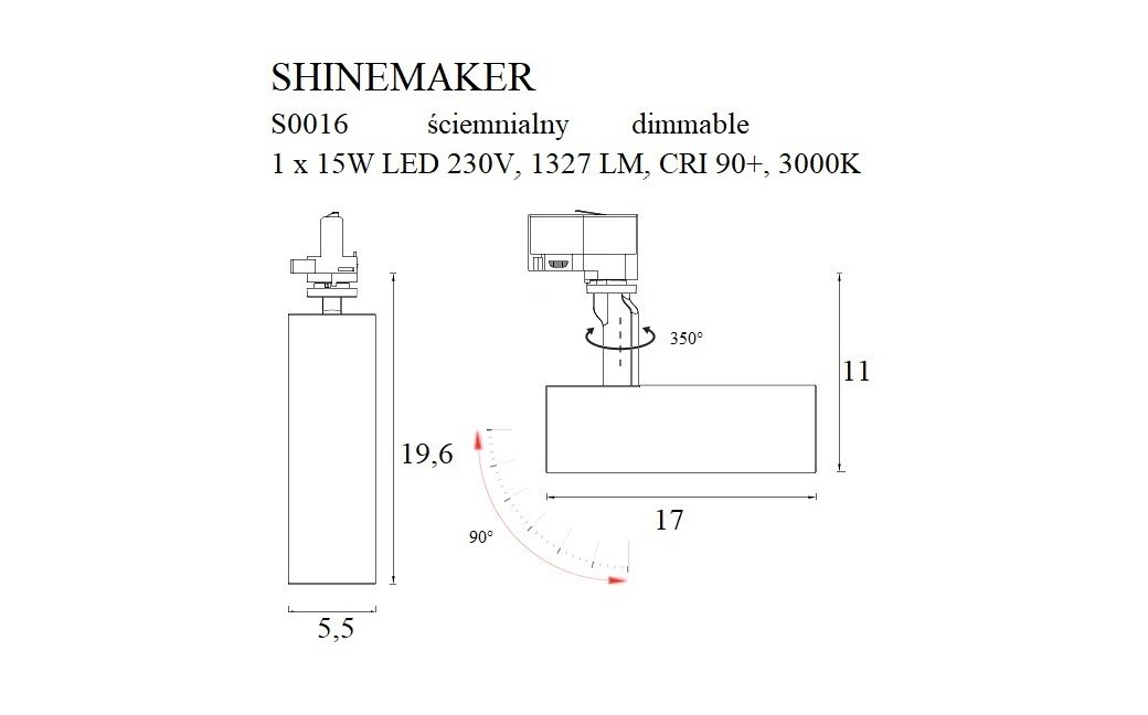 MAXlight Shinemaker Reflektor do szynoprzewodu 3F 15W LED 1327lm 3000K Czarny Ściemnialny S0016