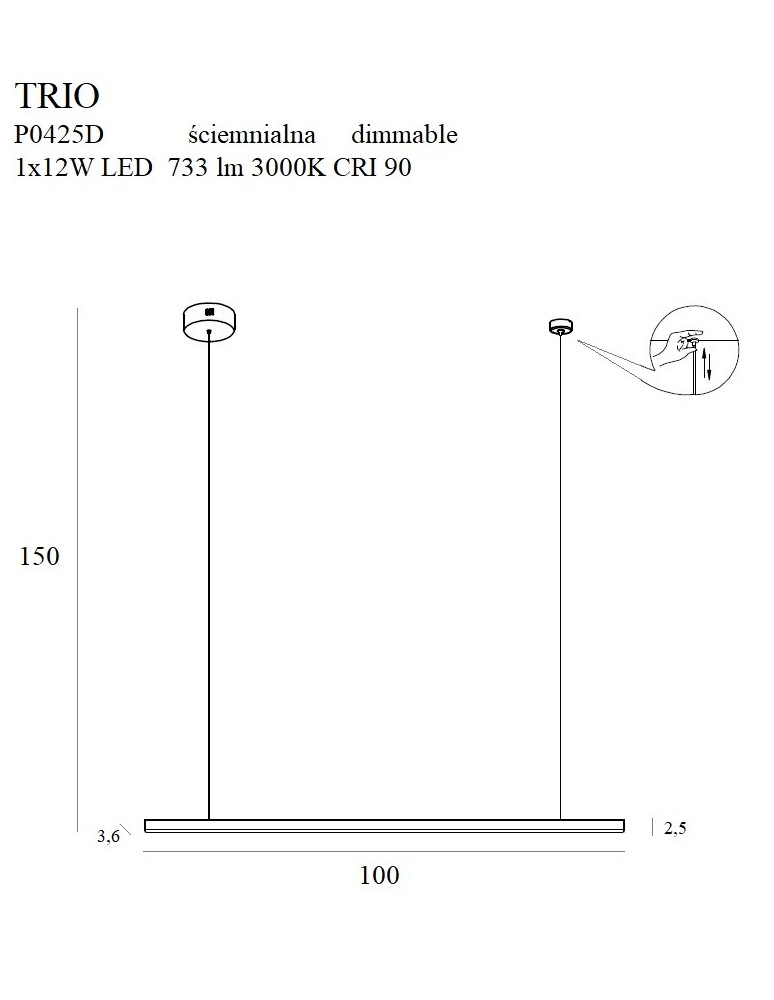 LED pendant lamps - Maxlight Trio 1 Gold Dimmable P0425D Pendant Lamp. - product kolory-swiatla.pl 7