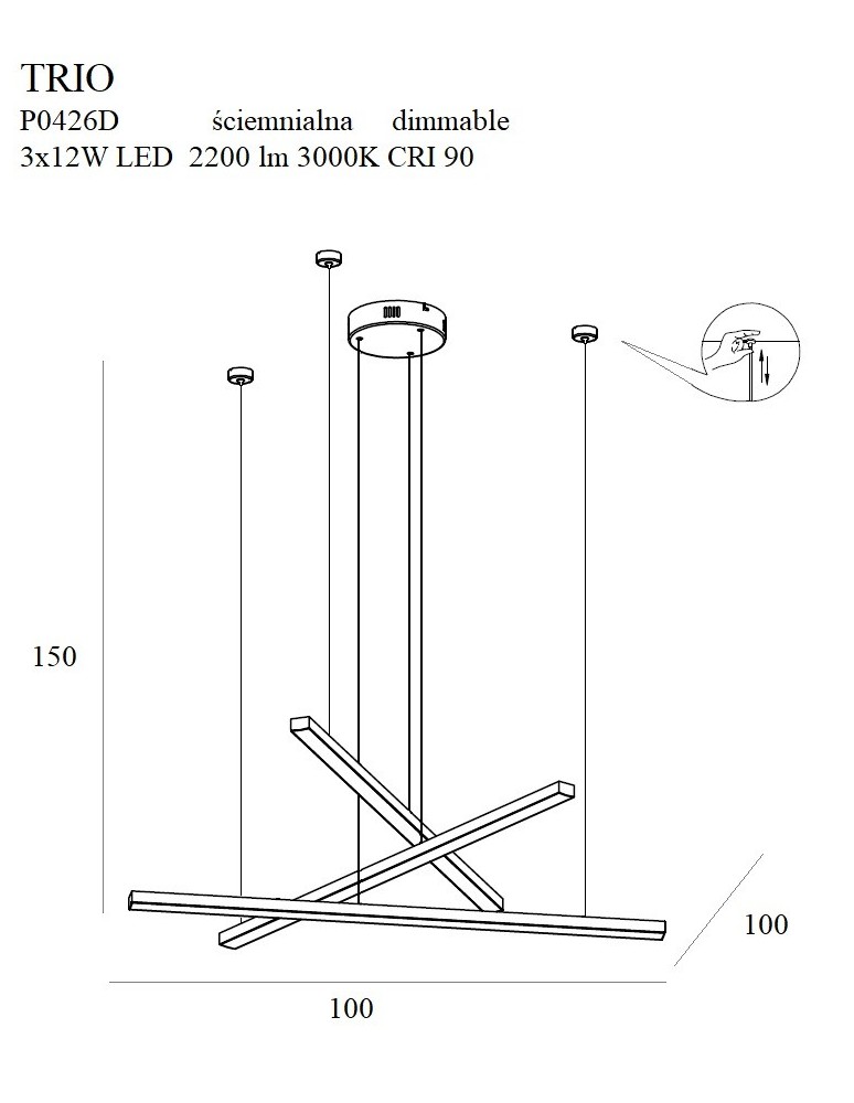 Designer pendant lamps - Maxlight Trio 3 Gold Dimmable P0426D Pendant Lamp. - product kolory-swiatla.pl 6