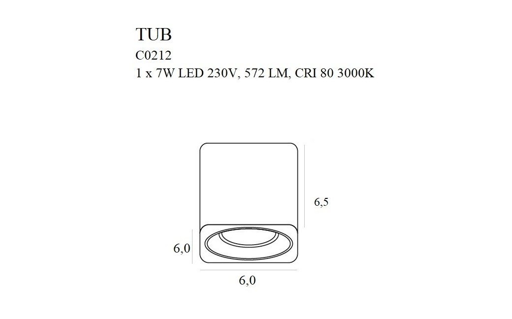 MAXlight Tub Sufitowa Kwadrat 7W LED 572lm 3000K Czarny + Pierścień Ozdobny Złoty C0212