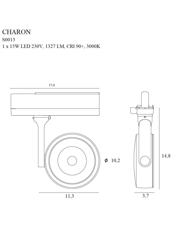 Lamps for 3-phase busbars - Maxlight Charon for three-phase busbar White 15W LED 1327lm 3000K S0013 - product kolory-swiatla.pl 3