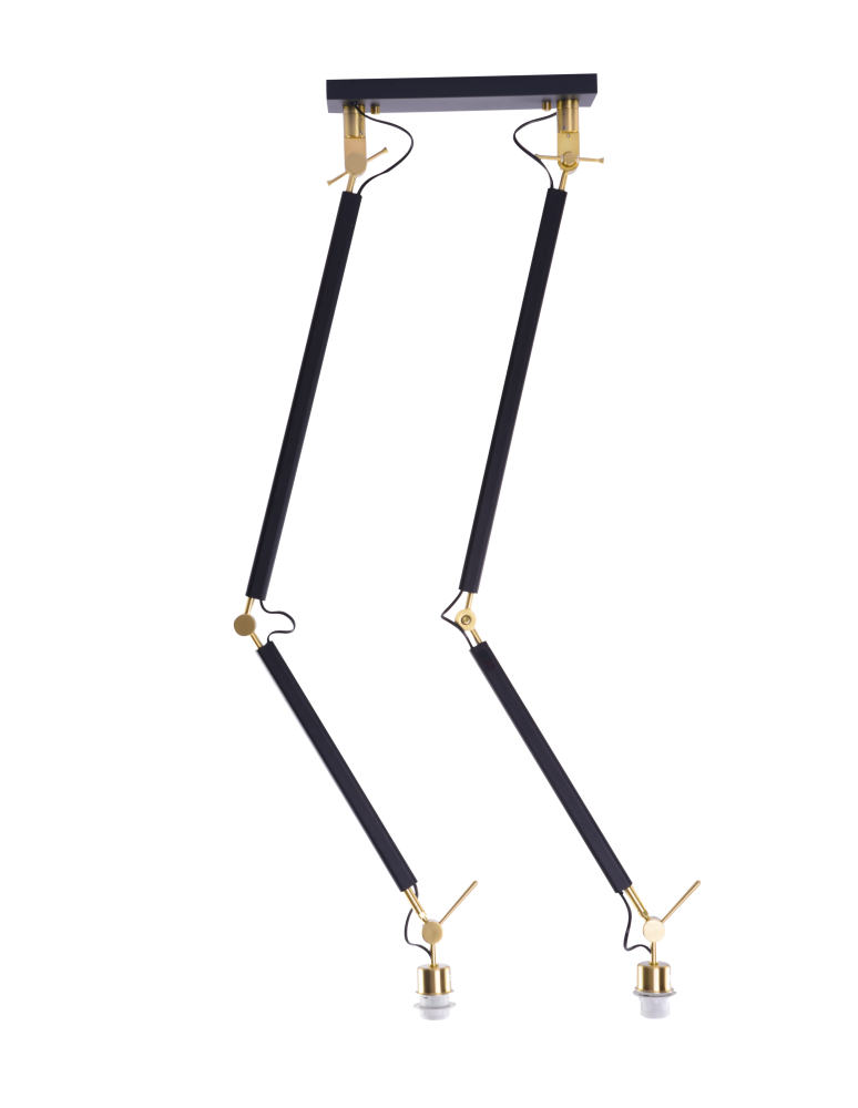 Double pendant lamps - Azzardo ZYTA 2 S PENDANT LAMPBODY BK/GO 2xE27 Ceiling Mounted Moving Arms Without Lampshades Black Gold AZ4191 - product kolory-swiatla.pl 1