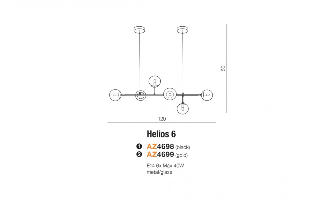 AZzardo HELIOS 6 6xE14 Czarny Wisząca AZ4698