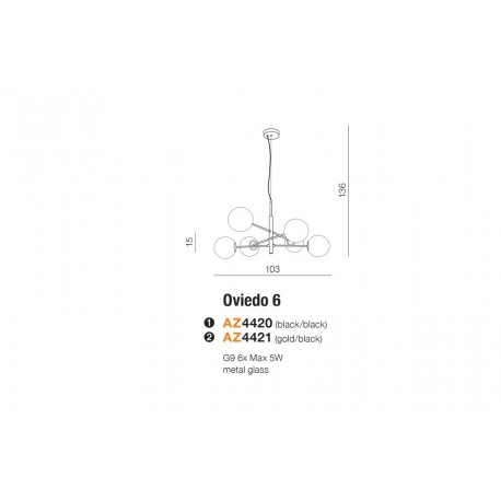 AZzardo OVIEDO 6 6xG9 Czarny Wisząca AZ4420